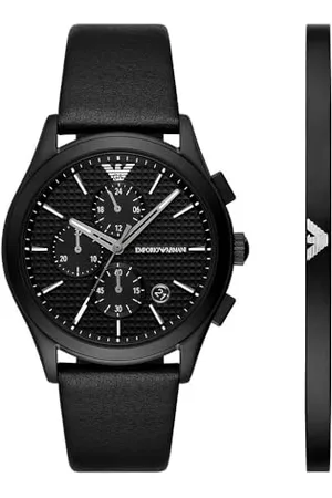 Emporio Armani AR80070SET męski zegarek chronograf, czarna stal nierdzewna i bransoletka, zestaw, , pasek