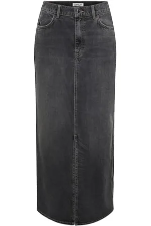 ONLY Maxi denim skirt mid waist skirt with slit and front pockets, Colours: , Size:S