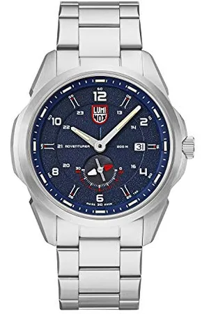 Luminox Atacama Adventurer Field XL.1764 męski zegarek 42 mm - zegarek wojskowy w kolorze srebrnym/niebieskim z funkcją daty 200 m wodoodporny szafirowy szkło, , Nowoczesny