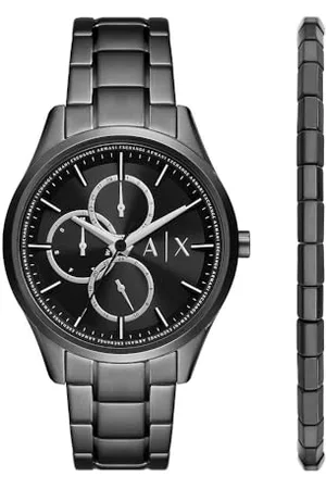 Armani Exchange Zegarek dla mężczyzn, mechanizm chronografu i rozmiar obudowy 42 mm z paskiem ze stali nierdzewnej, skóry lub silikonu, , bransoletka