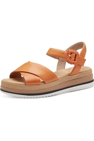 Tamaris Damskie Comfort 8-88701-42 650 pomarańczowe klinowe platforma wygodne buty na co dzień, odświętne, eleganckie, płaskie sandały, 40 EU szerokie, , 40 EU Weit