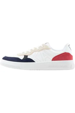 Armani Exchange Męskie buty sportowe Seattle, Suede Details, Embroidered Logo Sneaker, Op.White+ Sky+Red, 43 EU, , 43 EU