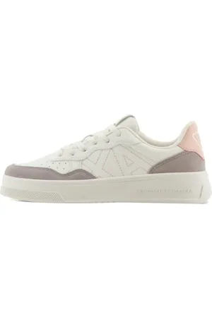 Armani Exchange Damskie buty sportowe Seattle, zamszowe detale, wytłoczone logo, Off White+ Taupe+ Rose, 39,5 EU, , 39.5 EU