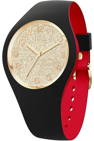 Ice-Watch ICE loulou Black gold glitter - Damski czarny zegarek z paskiem z tworzywa sztucznego - 022325 (Mały)