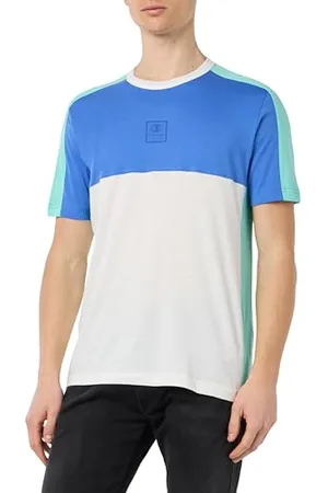 Champion Legacy Athleisure - Color Block S/S Crewneck T-Shirt, Biały/Niebieski Dżinsy, XXL Męskie SS24, , XXL