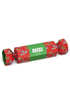 Happy Socks 2-Pack Christmas Cracker Holly Gift Box, kolorowe i zabawne, Skarpetki dla kobiet i mężczyzn, Czerwony-Zielony-Biały (41-46)