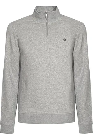 Original Penguin Męska bluza z zamkiem 1/4, naklejka Pete, polar z bawełny organicznej, długi rękaw, , S, , S