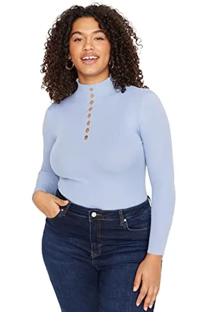 Trendyol Damska prosta bluzka z długim rękawem, taliowana, plus size, , 4XL