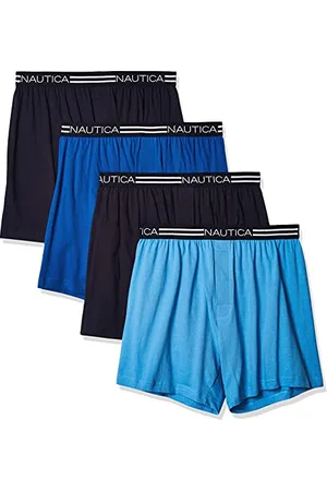Nautica Męskie klasyczne bawełniane bokserki z luźnej dzianiny, Peacoat/Aero Blue/Sea Cobalt - 4 szt, S