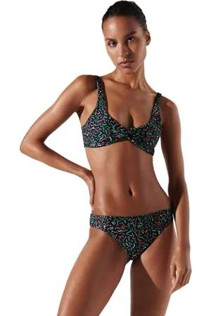 Karl Lagerfeld Geometric Twisted Bandeau Bikini Top, Geometric AOP Black, S, , S