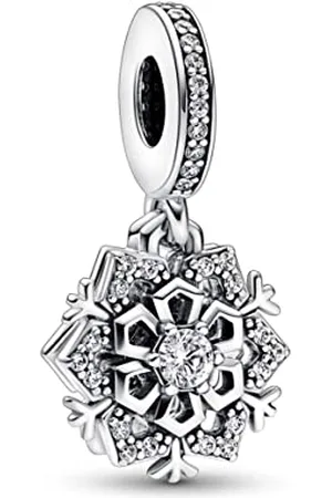 PANDORA Funkelnde Schneeflocke Doppelter Charm-Anhänger aus Sterling-Silber, Moments Collection, kompatibel Moments Armbändern, 792355C01