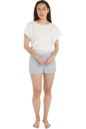 Tommy Hilfiger Damski zestaw Ss Pyj tkany kolor kości słoniowej/tkany mini geo XS, , XS