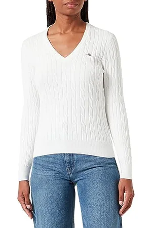 GANT Damski sweter ze stretchem bawełnianym z dekoltem w serek, , Standard, , XS