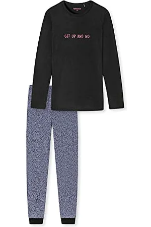 Schiesser Piżama Dziewczęca Dla Nastolatek, Długa – Panteryjna, Serca, Gwiazdy i Zabawne Nadruki – Organic Cotton Piżamaset, , 176 Cm