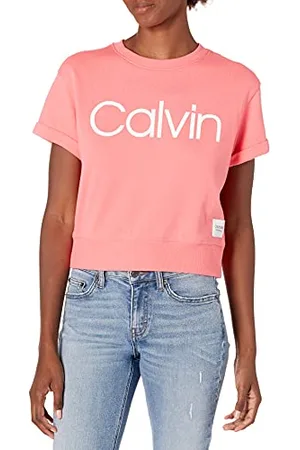 Calvin Klein Damska bluza z krótkim rękawem i okrągłym dekoltem z logo Calvin, , L