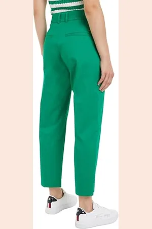 Tommy Hilfiger Kobiety Co Blend Slim Straight Chino Spodnie, Zielony, 32