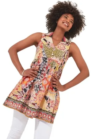 Joe Browns Damski kołnierz boho metaliczna nić linia tunika top, pomarańczowy, 10, , 36