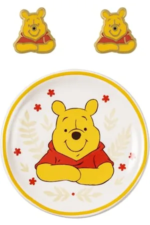 Disney Kubuś Puchatek kolczyki i taca na drobiazgi zestaw upominkowy SF00676L.PH, Jeden rozmiar, Mosiądz, Bez kamieni szlachetnych