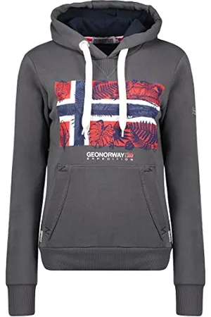Geographical Norway Gpalm Lady - Damska bluza z kapturem z kieszeniami kangurka - Bluza damska ciepły sweter na co dzień z długim rękawem, , S