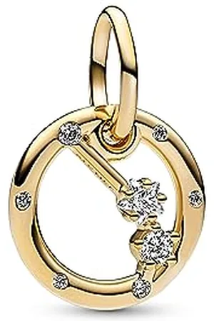 PANDORA Moments Sternzeichen Widder Charm-Anhänger aus Sterling Silber mit 14 Karat vergoldeter Metalllegierung, Zirkonia, Kompatibel Moments Armbänder, 762719C01