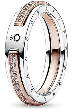 PANDORA Signature Dwukolorowy pierścionek pavé z logo, 50