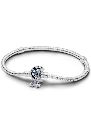 PANDORA Moments Schlangen-Gliederarmband mit Funkelndem Mond-Verschluss aus Sterling Silber, Zirkonia, Kompatibel Moments, Größe: 17cm, 592819C01-17