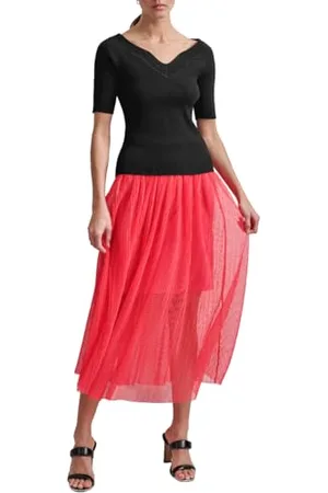 DKNY Damski top z prążkowanym dekoltem w serek, , rozmiar L, , L