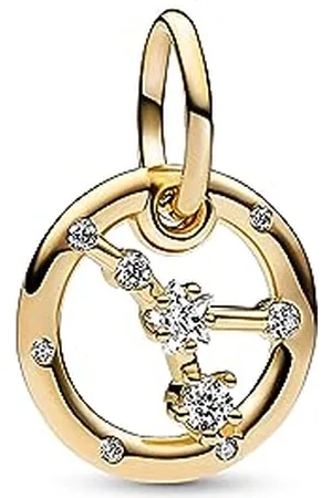 PANDORA Moments Sternzeichen Krebs Charm-Anhänger aus Sterling Silber mit 14 Karat vergoldeter Metalllegierung, Zirkonia, Kompatibel Moments Armbänder, 762708C01