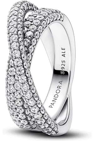 PANDORA Timeless Pavé Gekreuzter Doppelband-Ring aus Sterling Silber mit Cubic Zirkoniastein verziert, Größe: 54, 193022C01-54