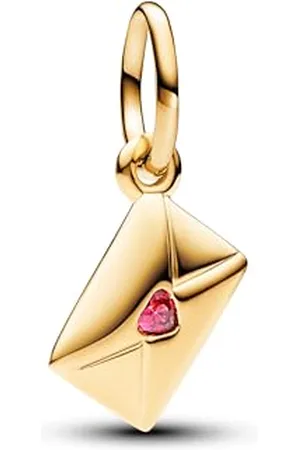 PANDORA Moments Liebesbrief Umschlag Charm-Anhänger aus Sterling Silber mit 14 Karat vergoldeter Metalllegierung, Zirkonia, Kompatibel Moments Armbänder, 762606C01