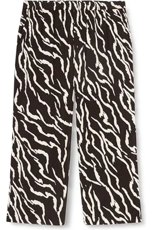 Kaffe Plus Size Damskie swobodne spodnie elastyczne stany drukowane proste nogi, Czarny/Antyczny nadruk zebry, 52/du?e rozmiary