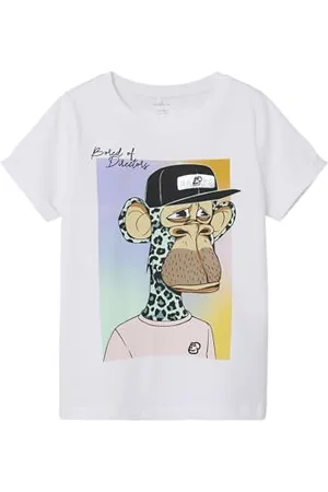 NAME IT Dziewczęca Nkfaxera Boredofd SS Top Box Sky T-Shirt, , 116 cm