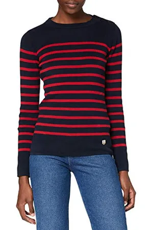 Armor.lux Damski sweter Pull Marin Groix Hãritage Femme, Wielokolorowa (Ii9 Rich Navy/Braise Ii9), 42 (Rozmiar Producent:4)