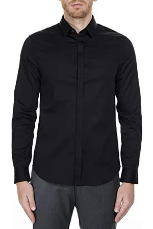 Armani Exchange Męska koszula Smart Stretch Satin Casual, Czarny, L