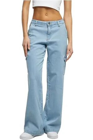 Urban classics Damskie spodnie cargo z wysokim stanem, proste denim, spodnie cargo dla kobiet, dostępne w wielu różnych kolorach, rozmiary 26-36, , 26