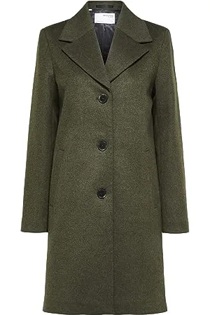 SELECTED Damski płaszcz wełniany jednorzędowy, zielony (Ivy Green), 38