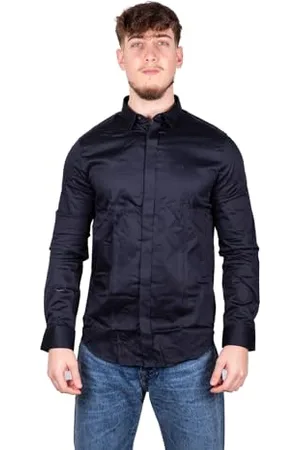 Armani Exchange Męska koszula Smart Stretch Satin Casual, NIEBIESKI, XXL