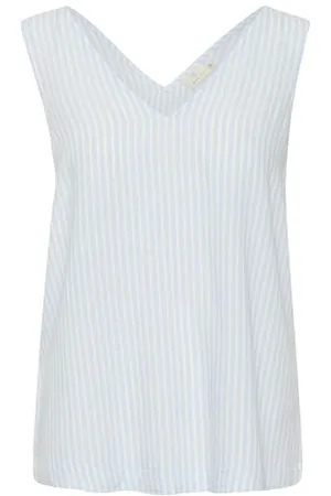 Kaffe Damski tank top z dekoltem w serek Regularny krój z szerokimi ramionami dla kobiet, Windsurfer/Chalk Stripe, 42