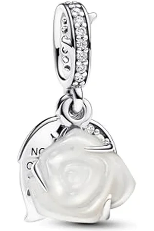 PANDORA Moments Weiße Blühende Rose Doppelter Charm-Anhänger aus Sterling Silber mit Zirkonia, Kompatibel mit Moments Armbändern, 793200C01