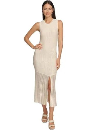 DKNY Damska sukienka maxi bez rękawów prążkowana dzianinowa na co dzień, , XL, , XL