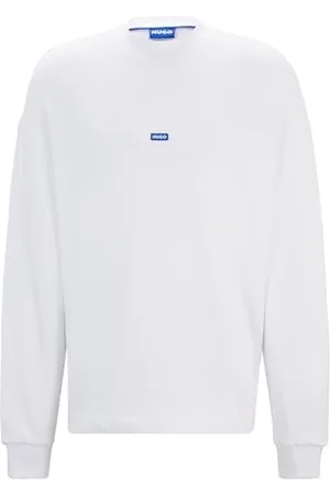 HUGO BOSS Męska bluza Nedro z bawełny frotte z niebieskim logo, Biały 100, XS
