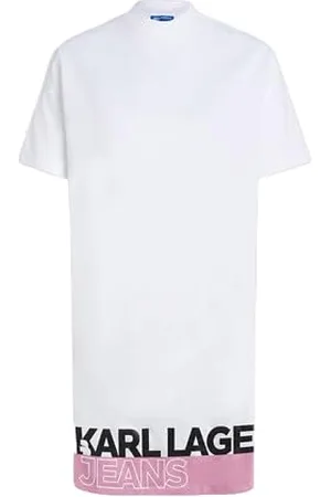 Karl Lagerfeld REGULAR FIT SUKIENKA TEE Z LOGO, BIAŁA, XS