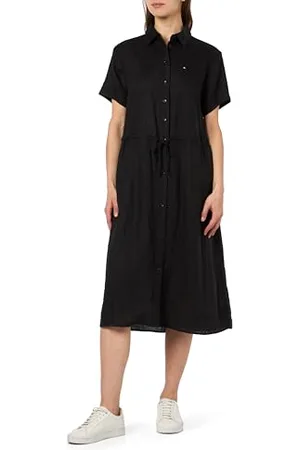Tommy Hilfiger Damska lniana sukienka koszulowa SS MIDI czarna 34, , 60