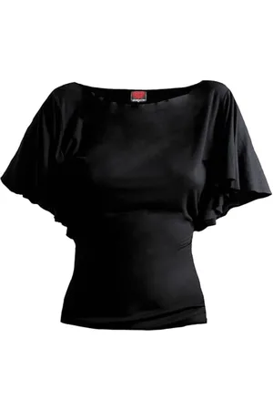 Spiral Direct Damska gotycka elegancja - dekolt w łódce top czarny T-shirt w rozmiarze plus, , 4XL