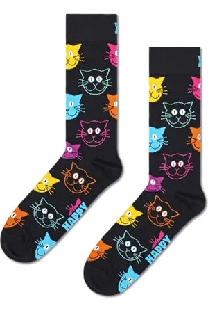 Happy Socks Zabawne skarpetki z nadrukiem kota - skarpetki z bawełny organicznej dla mężczyzn i kobiet