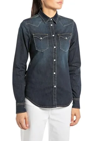 Replay Damska koszula dżinsowa slim fit, , XXS