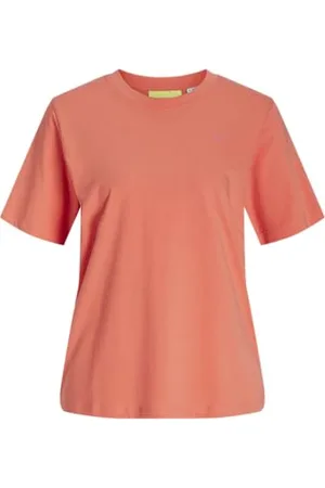 JJXX Jxanna Reg Ss Every Logo Tee JRS Noos, Peach Echo/Print: Carmine Rose Logo , S