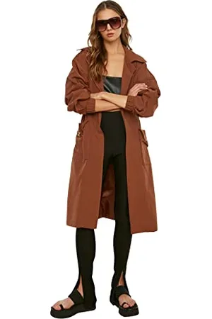 Trendyol Brown Waistband And Belt Szczegółowe Długie Overhare Trench Płaszcz Wodoodporny Kobiety, , 30