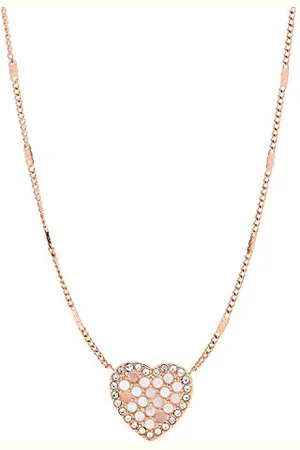 Fossil Halskette Mosaic Heart für Damen aus Edelstahl mit Herz-Anhänger in der Farbe Rosegold, 45cm, JF03164791