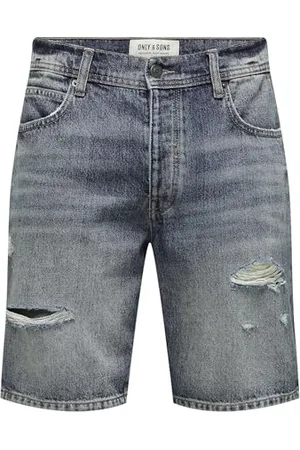 Only & Sons Men Shorts Denim Midi Bermuda Mid Waist Pants Cotton Five-Poket Trousers, Colours: , Size:XS